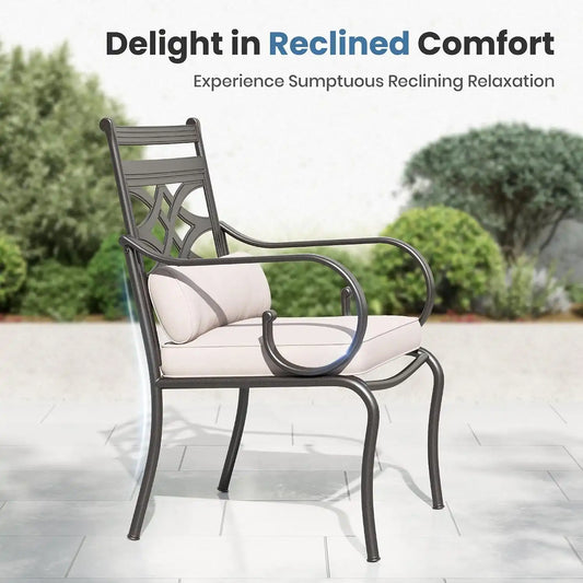 PHI VILLA Patio Dining Set, Square Metal Table