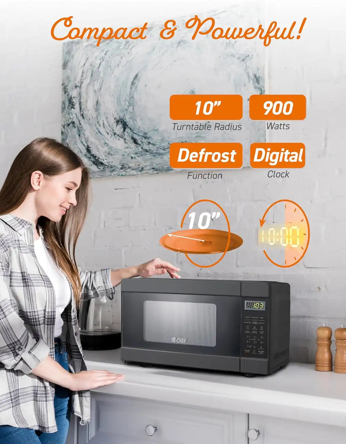 Commercial Chef 0.9 Cu. Ft. Countertop Microwave Oven, CHM990B, Black