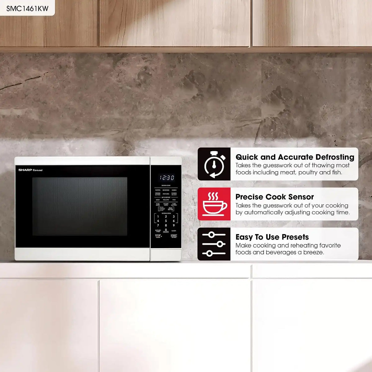 Sharp SMC1461KW 1.4 cu. ft. 1100W White Countertop Microwave Oven