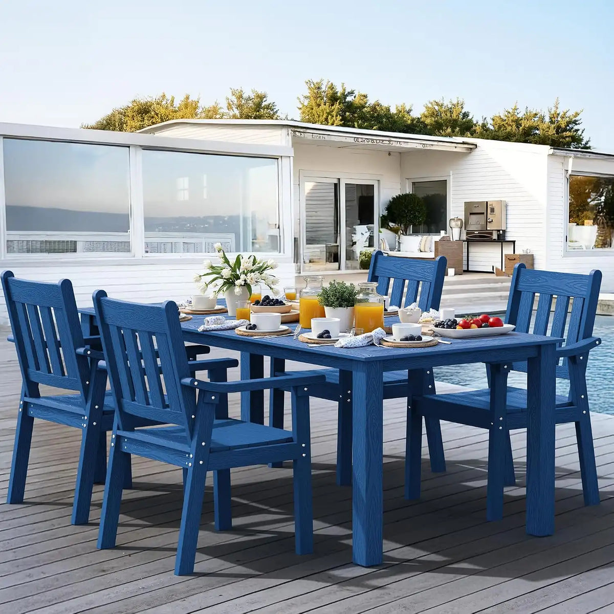 YEFU Patio Dining Chairs Set of 4, Weather Resistant HIPS, Blue