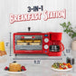 Nostalgia 3-in-1 Retro Breakfast Station - Includes 5 (4 Oz) Cup Coffee Maker, Non-Stick Ceramic Griddle, and 4-Slice Toaster Oven - Built-In Timer, Reusable Coffee Filter, Space-Saving Design - Red