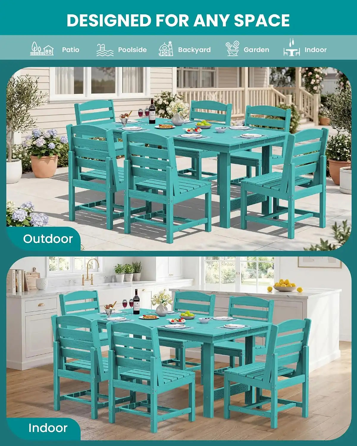 SERWALL Armless Outdoor Dining Set, Patio Dining Set for 6, Aruba