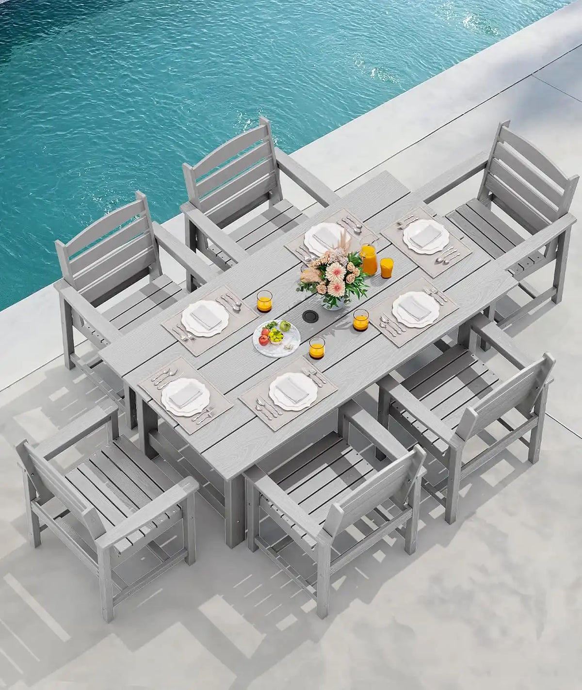 SERWALL Patio Dining Chair Set of 2, HDPE Dining Chair, Light Gray