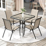 Arlopu 5 Pieces Outdoor Patio Dining Set, Glass Table and Textilene Chair