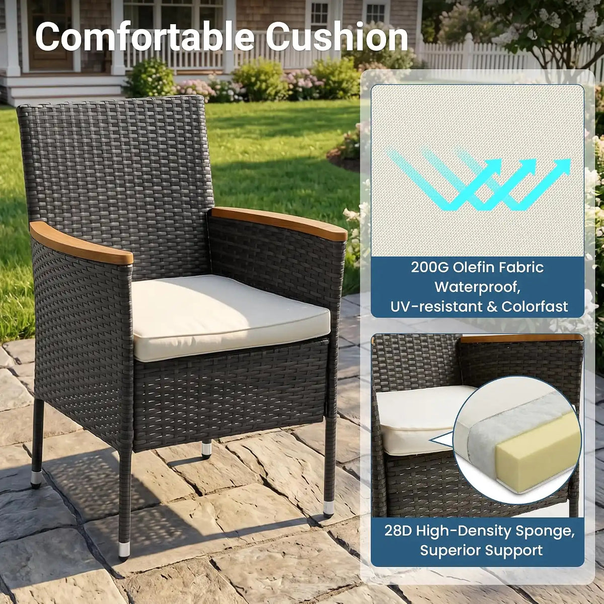 10-Pieces Ratton Patio Table and Chairs with Acacia Tabletop, Grey