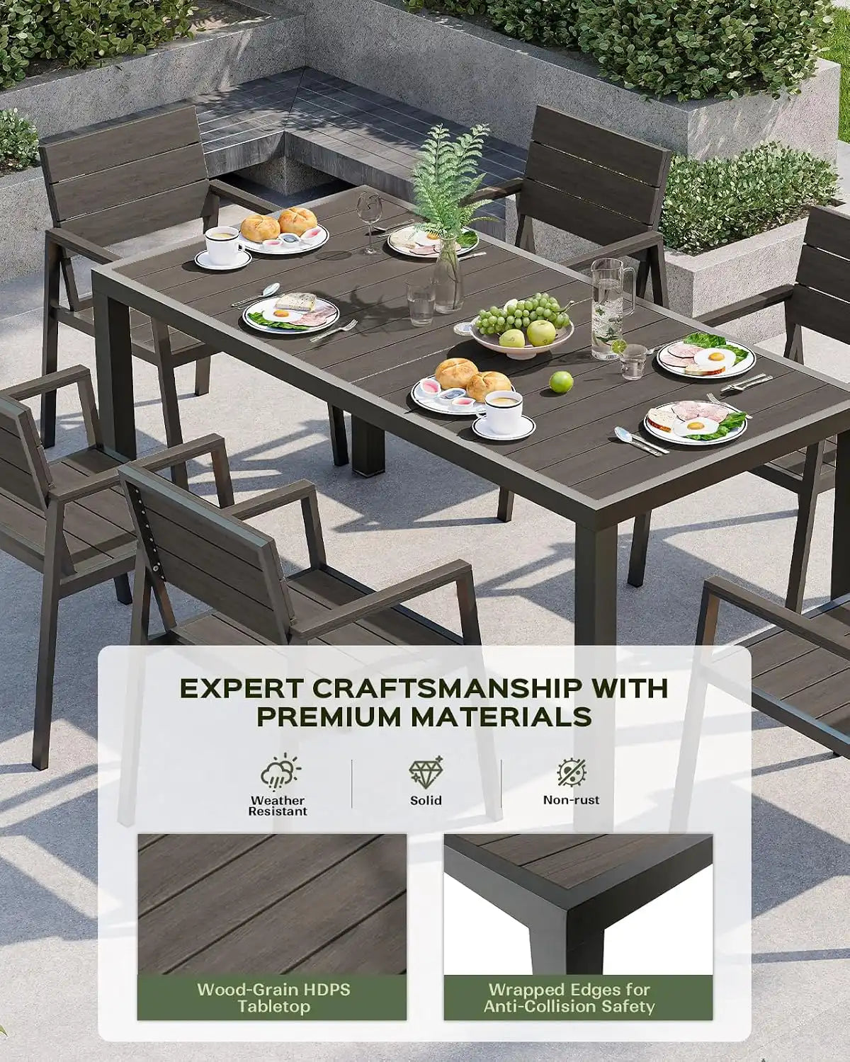 Vexwalx Outdoor Dining Set, HDPS + Aluminum Patio Dining Chairs with Ergonomic Design and Wide Seat, 2 Piece Outdoor Chairs for Garden, Backyard, Deck (2-Piece, Charcoal)