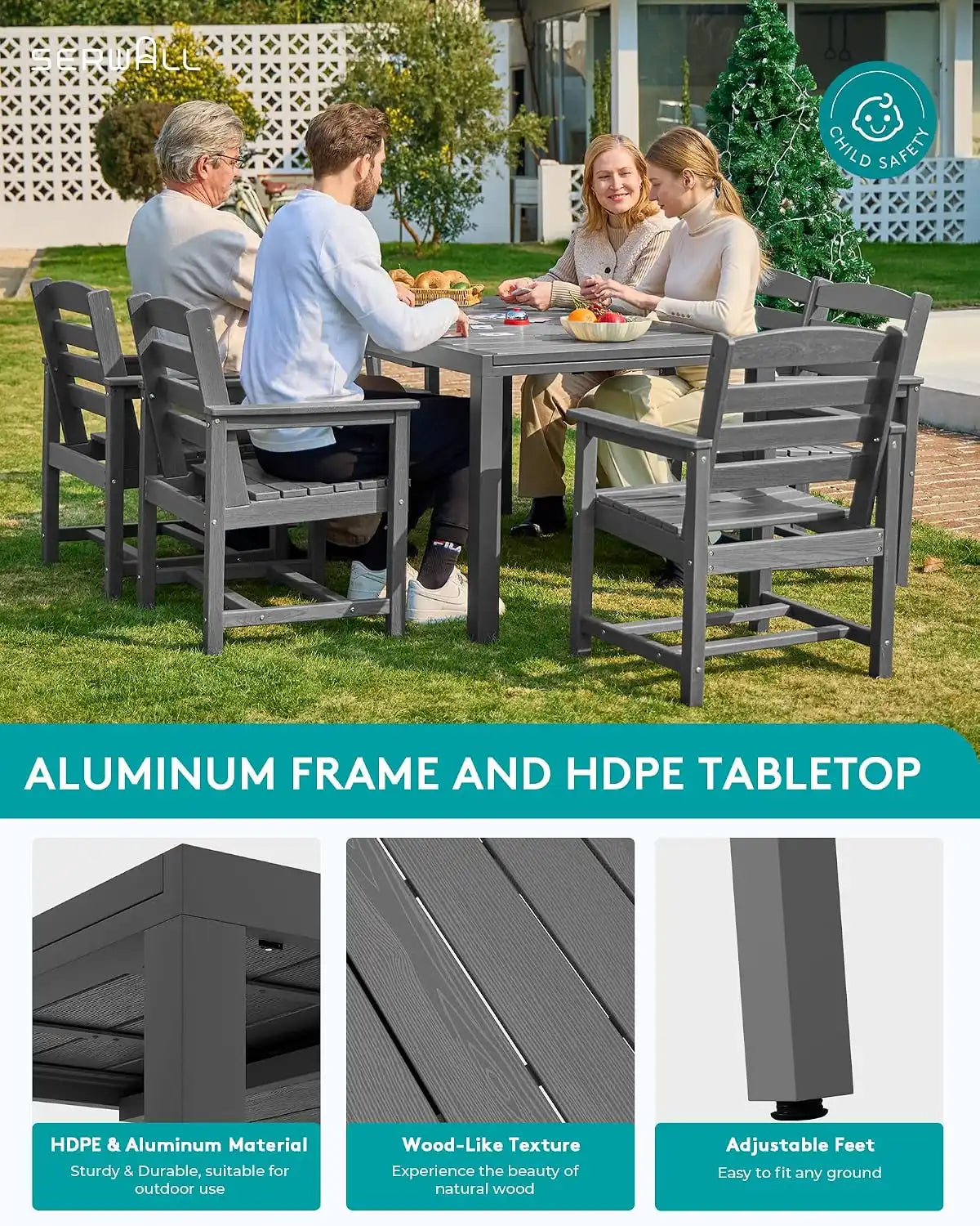 SERWALL Outdoor Expandable Dining Table 60" - 83", Grey