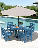 SERWALL 6-Pc Dining Set, 45" Table, 4 Chairs&9FT Umbrella, Navy (No Base)