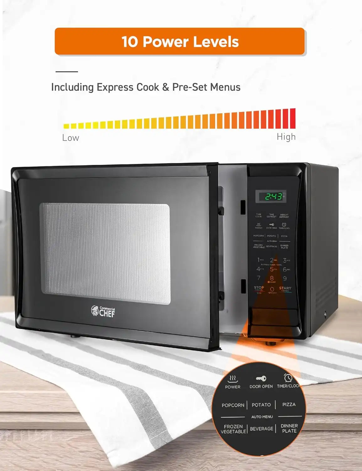 Commercial Chef 1.1 Cu. Ft. Countertop Microwave Oven, CHM11MB, Black
