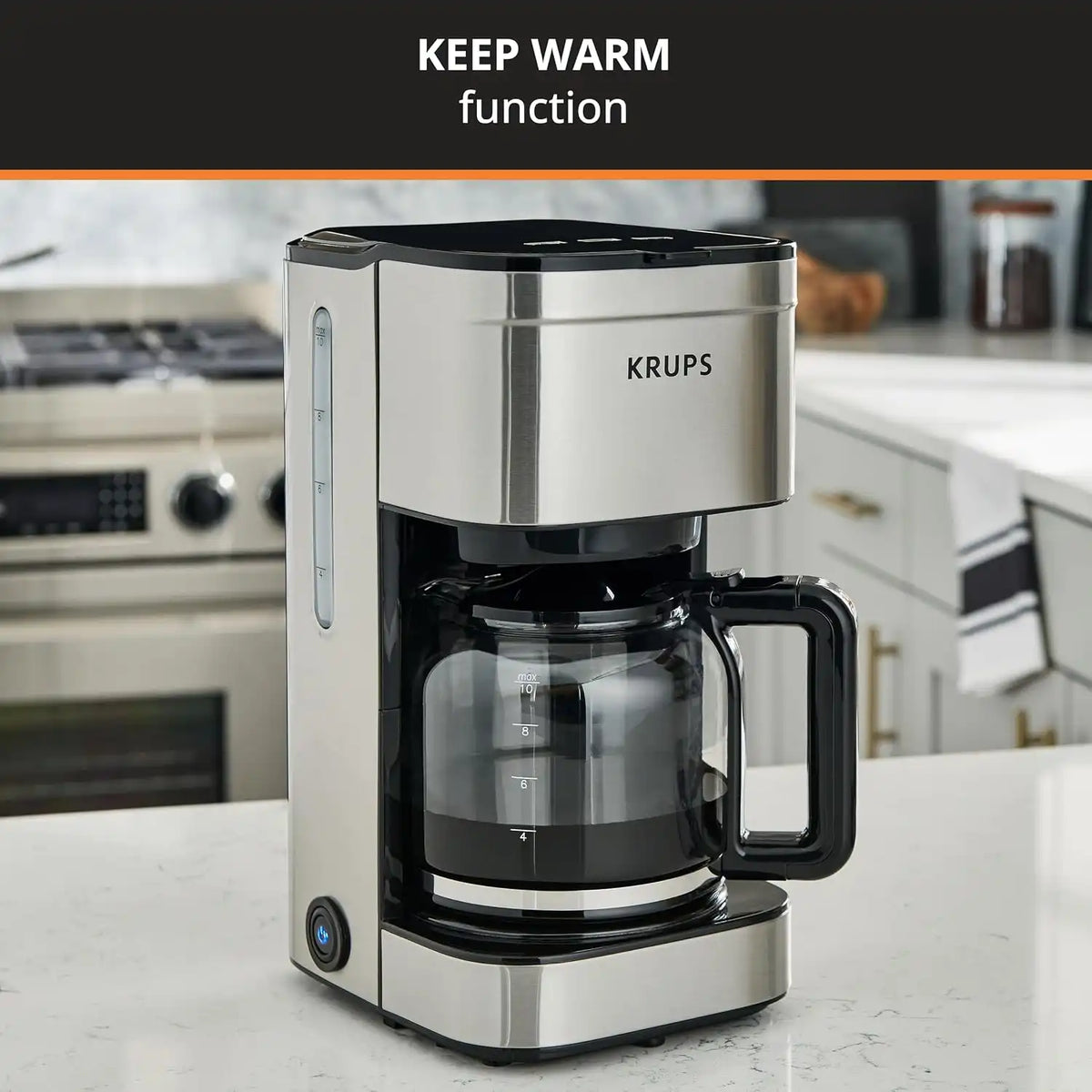 KRUPS Coffee Maker 10 Cups Simply Brew Stainless Steel Drip Coffee Maker, 900 Watts Coffee Filter, Drip Free, Dishwasher Safe Pot, Black & Silver