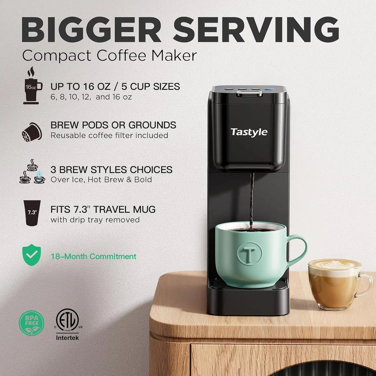 Tastyle Single Serve Coffee Maker Hot and Iced with Bold Brew, Up to 16 Oz