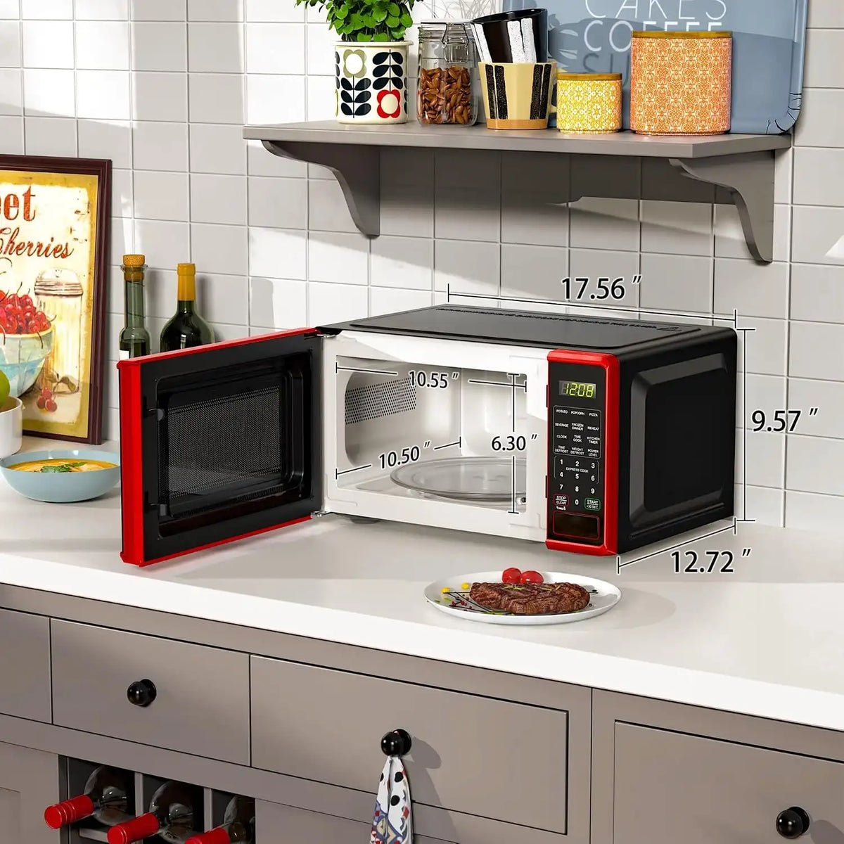 0.7 cu. ft. Countertop Microwave Oven, 700 Watts, New (Color : Red)