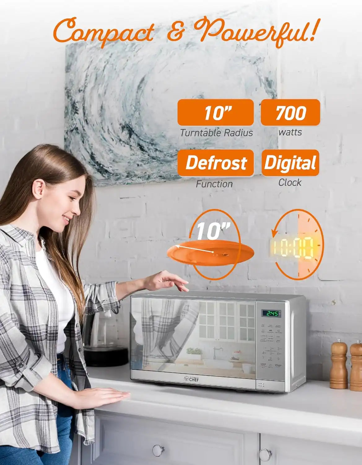 Commercial Chef 0.7 Cu. Ft. Countertop Microwave Oven, CHM7MS, Stainless