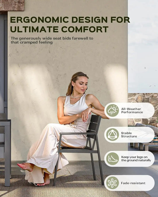 Vexwalx Outdoor Dining Set, HDPS + Aluminum Patio Dining Chairs with Ergonomic Design and Wide Seat, 2 Piece Outdoor Chairs for Garden, Backyard, Deck (2-Piece, Charcoal)