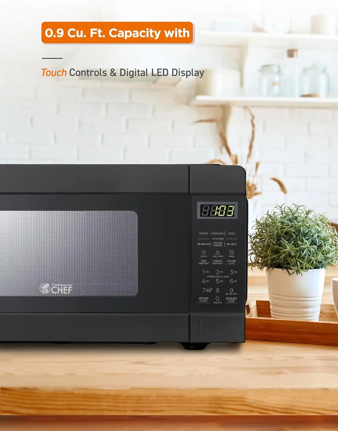Commercial Chef 0.9 Cu. Ft. Countertop Microwave Oven, CHM990B, Black