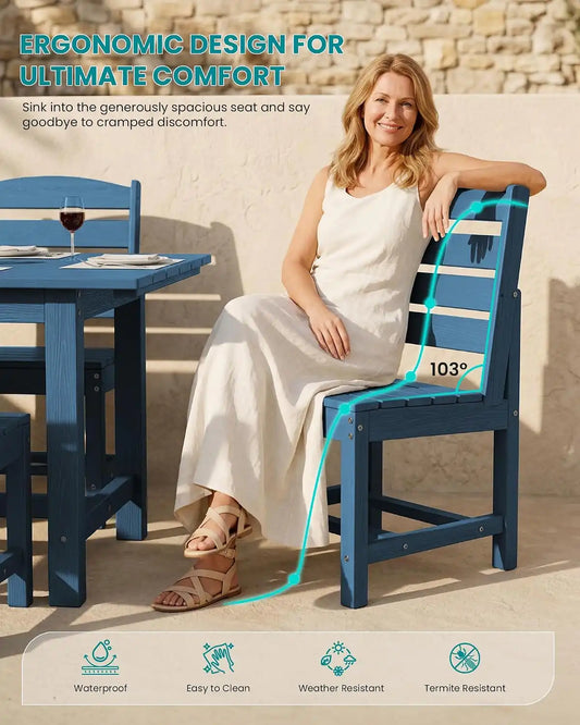 SERWALL HDPE Outdoor Dining Furniture, Outdoor Dining Set for 10, Blue