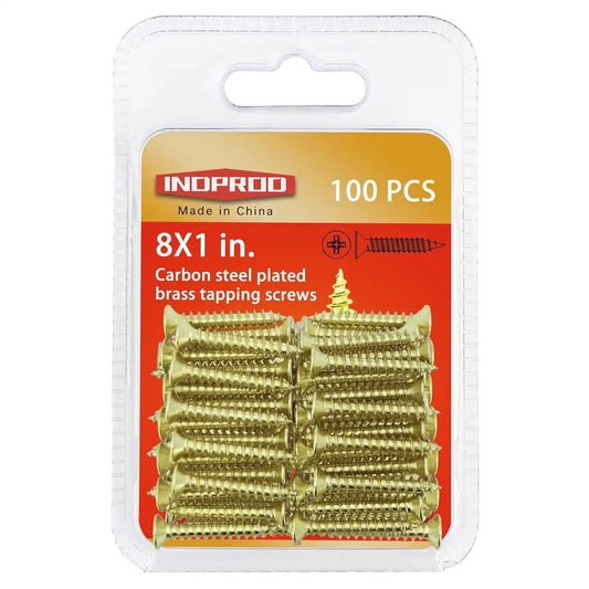 #8 x 1 in. Wood Screw, Phillips Flat Head Self Tapping Screws, Brass Plated Carbon Steel, Brass Plated Screws, Wood Screws #8 X 1 Inch, 100Pcs