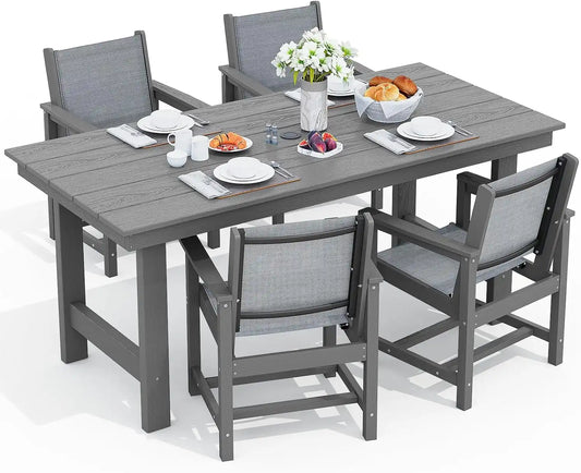 SERWALL 5 Pcs HDPE Patio Dining Set, HDPE Dining Set for 4, Gray