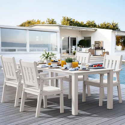 YEFU 5-Piece Patio Table Set, All-Weather HIPS, Metal Aluminum Frame, White