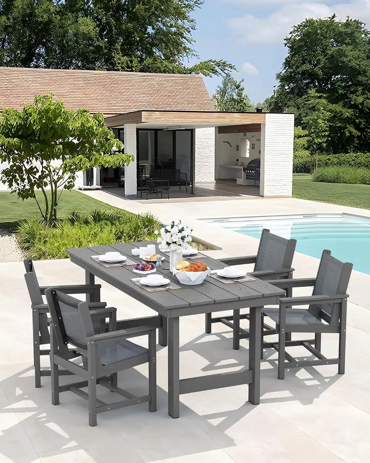SERWALL 5 Pcs HDPE Patio Dining Set, HDPE Dining Set for 4, Gray
