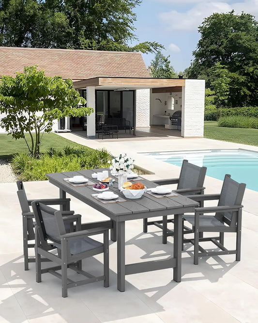 SERWALL 5 Pcs HDPE Patio Dining Set, HDPE Dining Set for 4, Gray