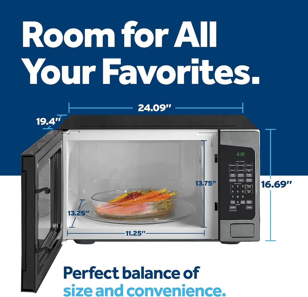 GE Countertop Microwave Oven,1, 200-watt Capacity, 2.0 Cubic Ft., 8 Auto Setting Cooking Settings, Child-Lock Technology, Kitchen Essentials for the Countertop, Dorm Room or Apartment, Stainless Steel