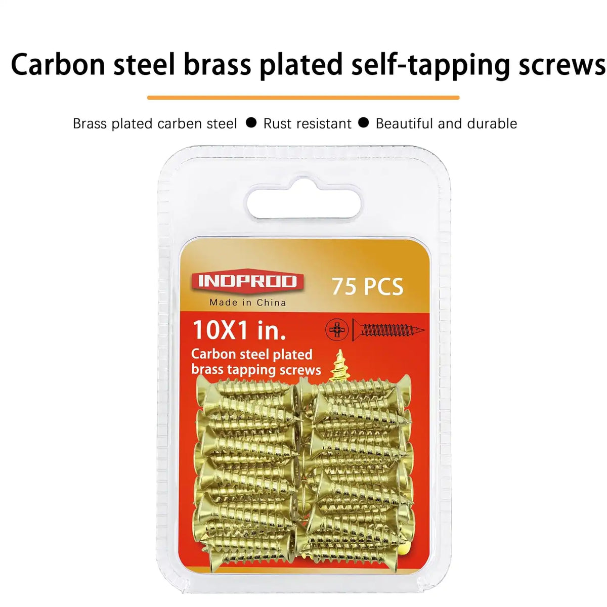 #10 x 1 in. Wood Screw, Phillips Flat Head Self Tapping Screws, Brass Plated Carbon Steel, Brass Plated Screws, Wood Screws #10 X 1 Inch, 75Pcs