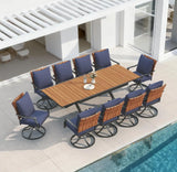 Grand patio 11-Pc Outdoor Swivel Dining Set, 10 Blue Chairs + Table, Brown