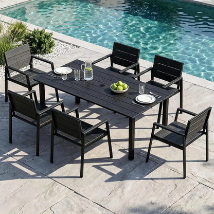 LazySunsets Outdoor Dining Set with Umbrella Hole (Blacky, 7 Piece)