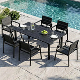 LazySunsets Outdoor Dining Set with Umbrella Hole (Blacky, 7 Piece)