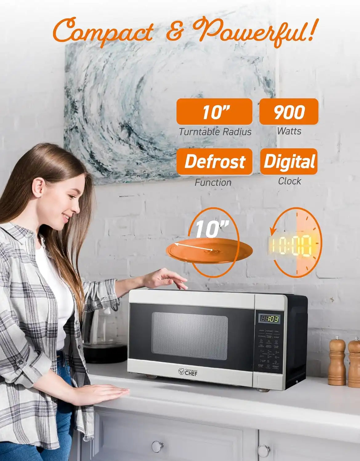 Commercial Chef 0.9 Cu. Ft. Countertop Microwave Oven, CHM009