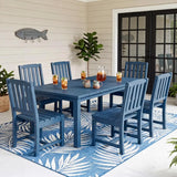 Perli™ 7-Piece Outdoor Dining Set, All-Weather HDPE Patio Table and 6 Chairs with Umbrella Hole, UV-Resistant Composite Wood Dining Furniture for Deck, Backyard, Poolside, Blue