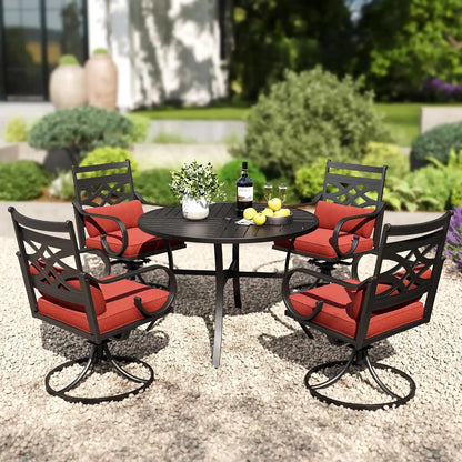 PHI VILLA Patio Dining Set, Swivel Chairs, Round Metal Table