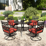 PHI VILLA Patio Dining Set, Swivel Chairs, Round Metal Table