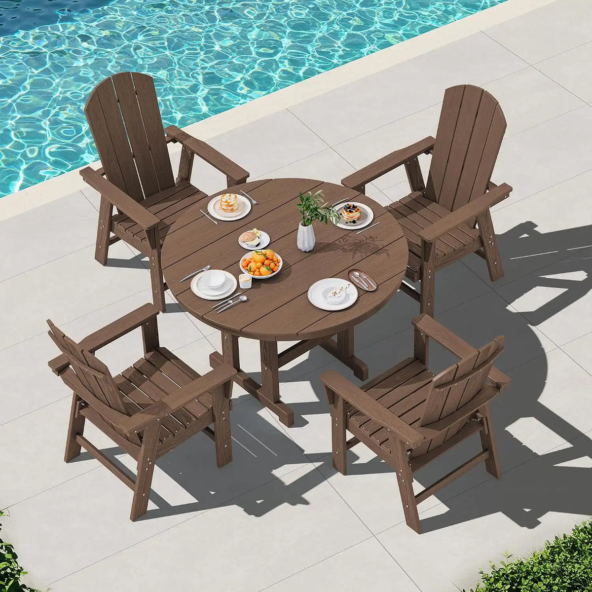 SERWALL Outdoor Adirondack Dining Chair Set of 2, All Weather HDPE, Brown