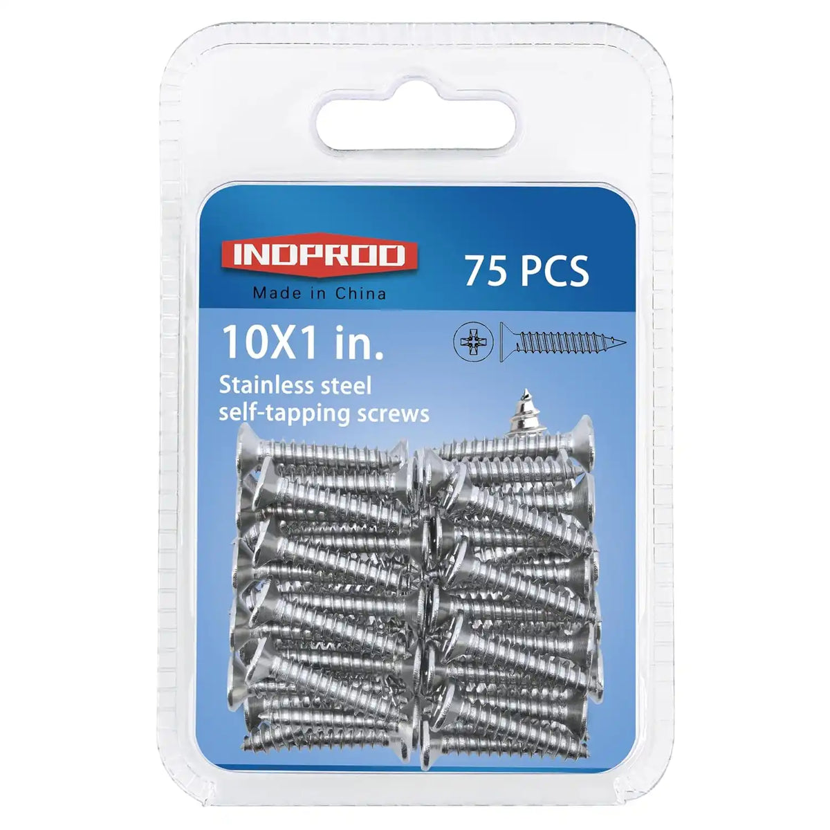 #10 × 1" Flat Head Phillips Wood Screw, Stainless Steel 304 (18-8), Self Tapping, Countersunk Head Sheet Metal Screws, 10 × 1-Inch, 75Pcs