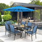 SUNCROWN 8 - Piece Outdoor Dining Set, Patio Furniture Set with 6 Textilene Dinning Chairs, 1 Rectangle Metal Table and 1 Sky Blue 9Ft Patio Umbrella for Lawn Garden Backyard Deck, Blue