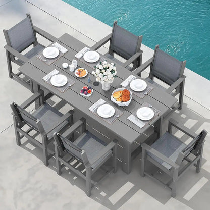 SERWALL 7 Pcs HDPE Patio Dining Set, HDPE Dining Set for 6, Gray