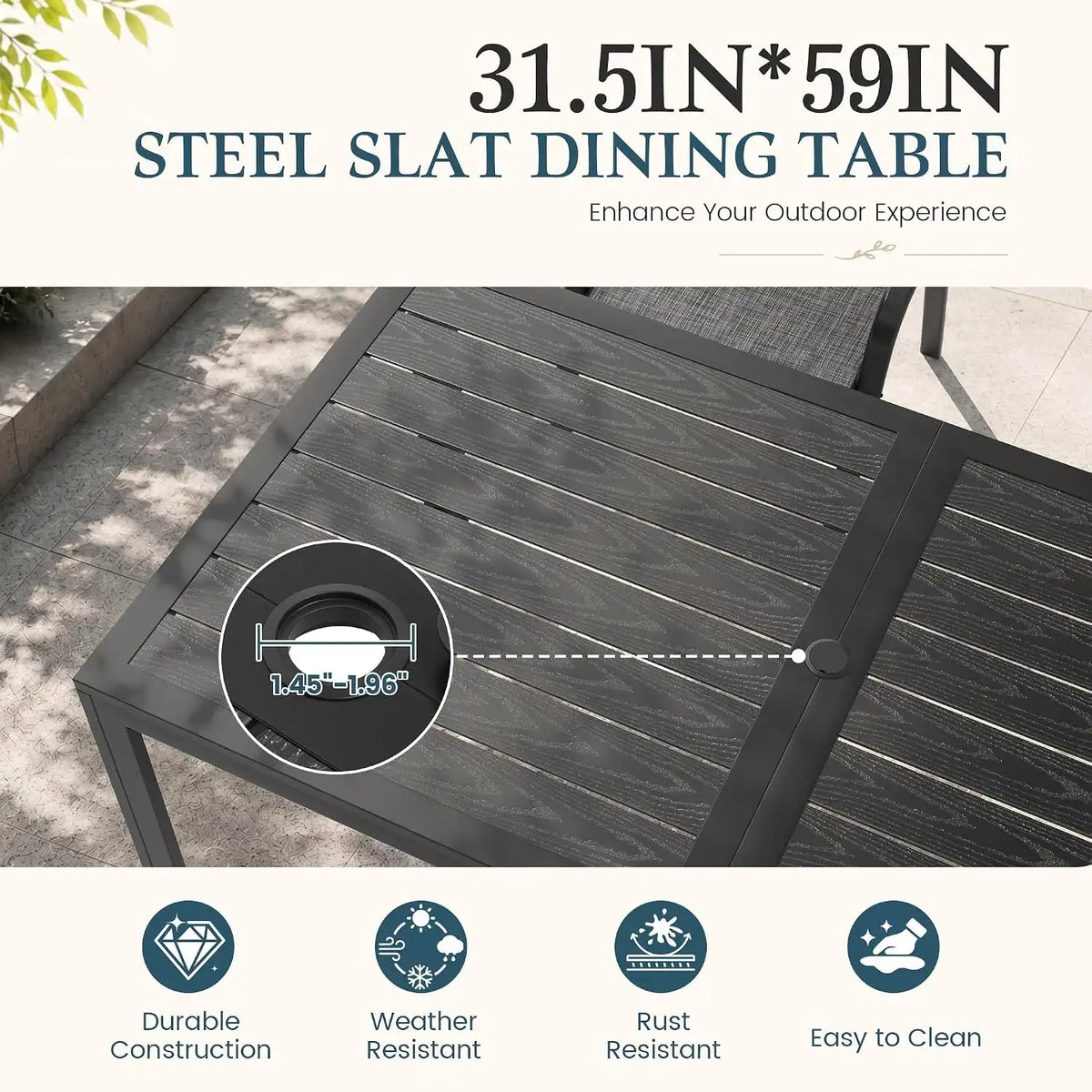 7PCS Patio Dining Set, Steel Table & 6 Textilene Chairs, Charcoal