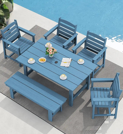 SERWALL Outdoor Dining Set, Patio Dining Set with Bench, Blue