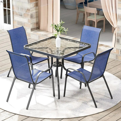 Arlopu 5 Pieces Outdoor Patio Dining Set, Glass Table and Textilene Chair