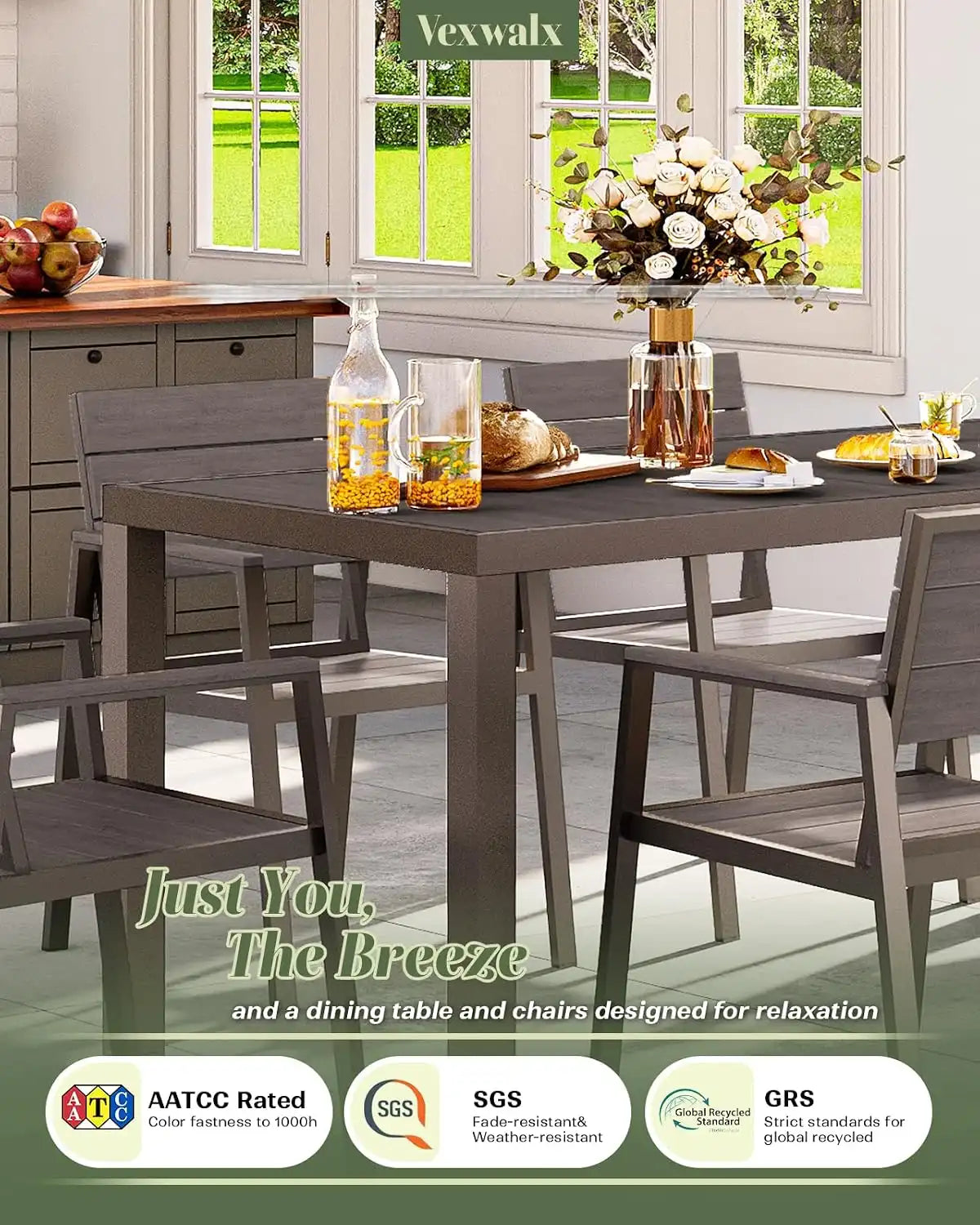 Vexwalx 10 Pcs Outdoor Dining Set, 67" HDPS Dining Set for 8, Charcoal