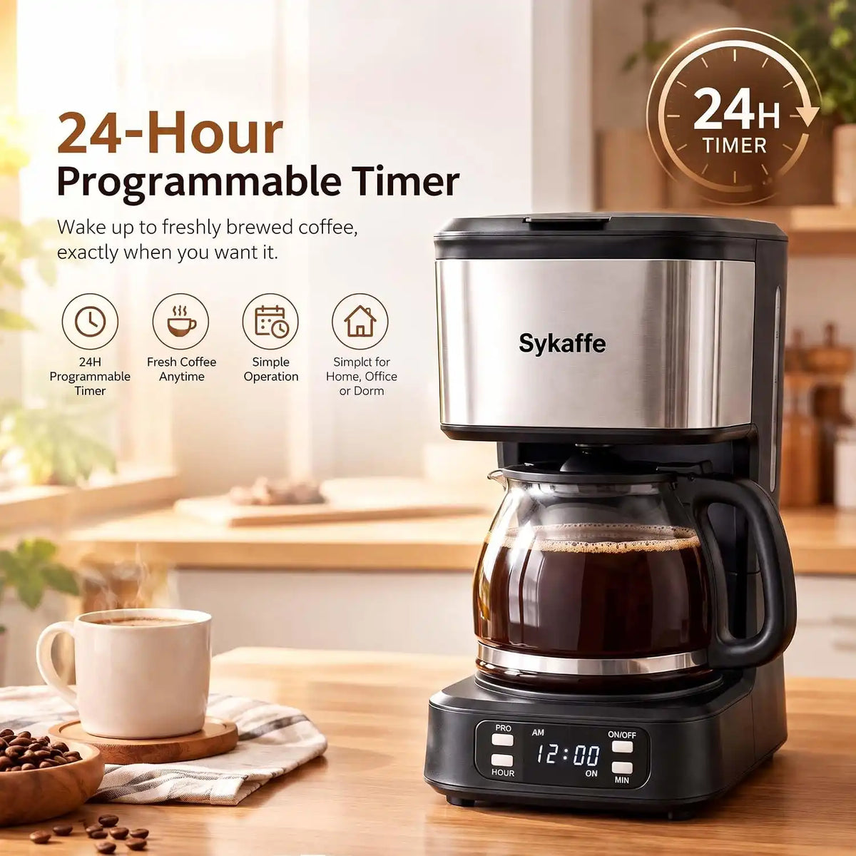 5 Cup Programmable Coffee Maker,Drip Coffee Maker,Timer,25Oz,Black