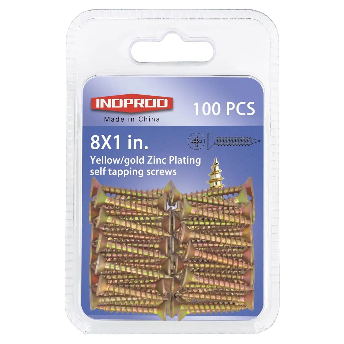 Wood Screws #8 × 1", Flat Head Phillips Wood Screws, Yellow Zinc Plated Steel, High Strength Self Tapping Screws, Screws for Wood/Metal/Plastic/Drywall/Furniture/Timber, 8 × 1-Inch, 50Pcs