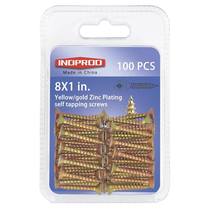 Wood Screws #8 × 1", Flat Head Phillips Wood Screws, Yellow Zinc Plated Steel, High Strength Self Tapping Screws, Screws for Wood/Metal/Plastic/Drywall/Furniture/Timber, 8 × 1-Inch, 50Pcs