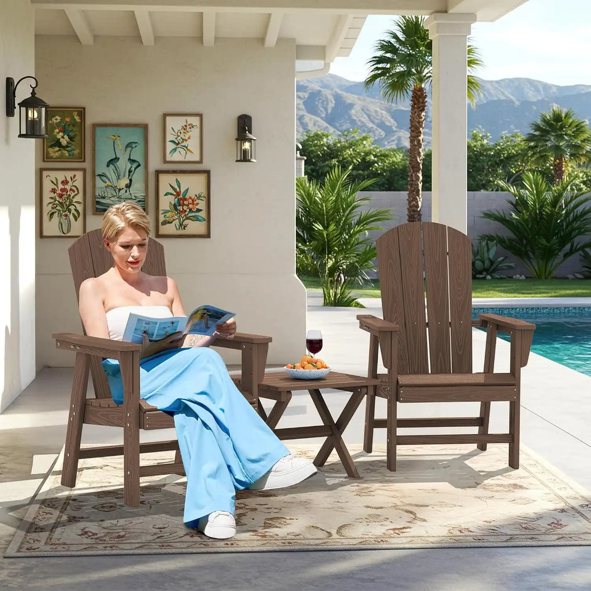 SERWALL Outdoor Adirondack Dining Chair Set of 2, All Weather HDPE, Brown