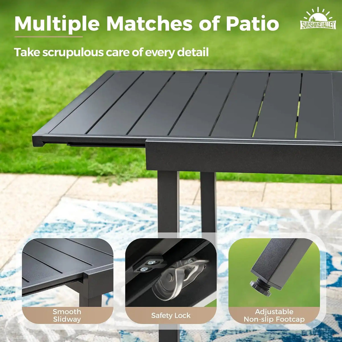 SUNSHINE VALLEY 9pc Patio Dining Set for, Extendable Metal Table & 8 Chairs