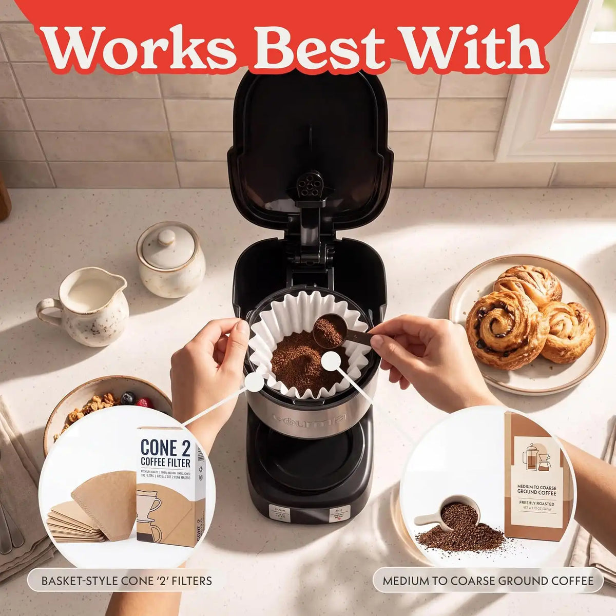 Gourmia Drip Coffee Maker - 5-Cup Capacity, Glass Carafe, Black