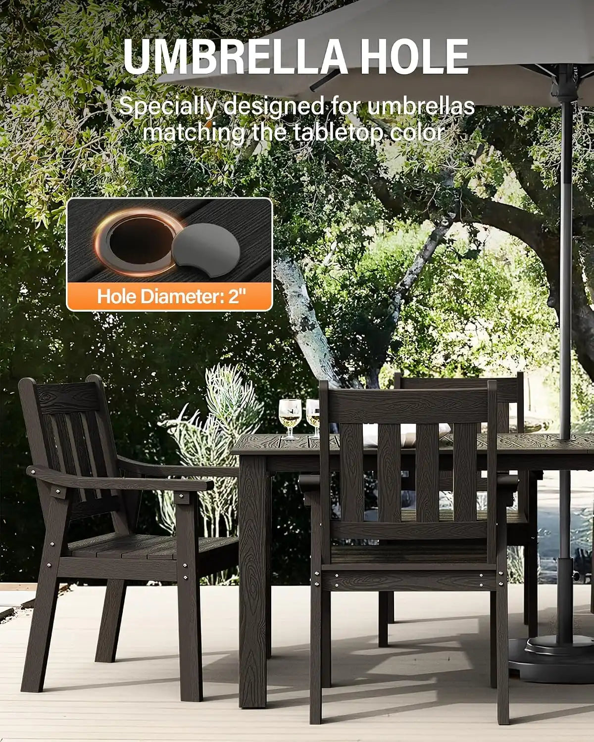 YEFU Outdoor Dining Set for 10, All-Weather HIPS, Aluminum Frame, Black