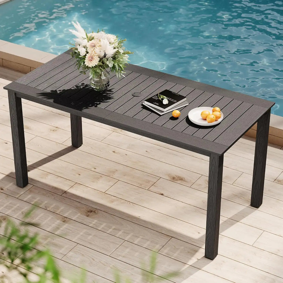 YEFU Outdoor Dining Table for 6, All-Weather HIPS, Aluminum Frame, Grey